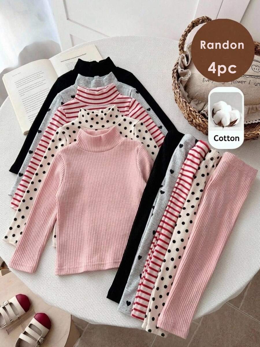 Young Girl Young Girl High Neck Long Sleeve Randon 4pcs - Multicolor - View 1