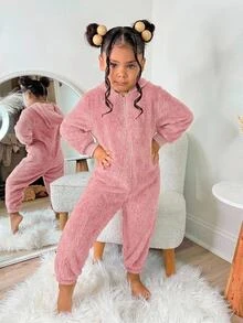 Young Girl Young Girl/Young Girls Cute Plush Autumn Winter Jumpsuit, Casual & Versatile - Baby Pink - View 2