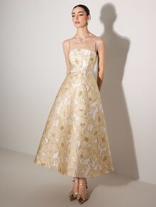 Poshira 花卉圖案無袖正式舞會晚宴禮服（重工裝飾）白色秋季優雅款 - 香檳色 - 查看 8