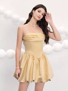 Poshira Women's Bud Spaghetti Strap Luxury Party Dress,Short Soft Graduation Evening Dress,Prom Dress Graduation Gifts - Apricot - View 4