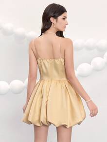 Poshira Women's Bud Spaghetti Strap Luxury Party Dress,Short Soft Graduation Evening Dress,Prom Dress Graduation Gifts - Apricot - View 3