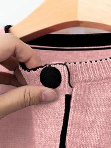 Franclia كارديجان صوف محبوك فضفاض برقبة دائرية بتصميم ألوان متباينة على طراز المدونين الجديد الأوروبي والأمريكي - وردي - مشاهدة 4