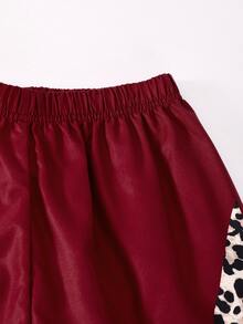 SHEIN Tween Girls Fall Clothes 3 Pieces Set, Leopard Print Color Block Zip Hoodie, Camisole And Wide Leg Trousers, Number 23 Graphic Casual Outfit - Burgundy - View 7