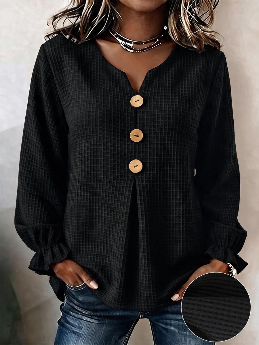 Linhara Women's New Autumn/Winter Waffle Knit Long Sleeve Crew Neck T ...