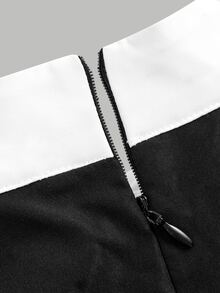 SHEIN 青少年女孩針織黑白對比蝴蝶結休閒優雅長袖洋裝 - 黑與白 - 查看 7