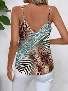 Solivie Green Leopard Print Elegant Women's Tank Top, Animal Print Top,Going Out Top,Basic Tops - Multicolor - View 2