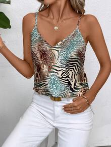Solivie Green Leopard Print Elegant Women's Tank Top, Animal Print Top,Going Out Top,Basic Tops - Multicolor - View 5