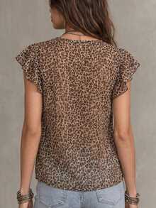 Solivie Women's Summer Fashion Leopard Print Ruffle Blouse Vacation Brown Zebra Print Boho Vacation Going Out Vacation - Multicolor - View 3