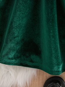 SHEIN 女童深綠色天鵝絨長袖蝴蝶結洋裝 - 彩色 - 查看 7