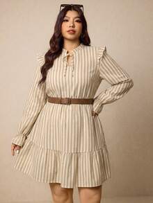 Elaquor Plus Size Women's Striped Pleated Casual Party Dress Fall - Multicolor - View 4
