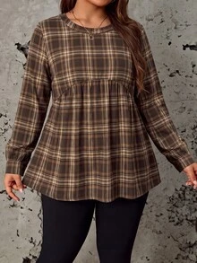 Comfylo 女款英式蘇格蘭格紋秋季休閒百搭日常極簡大尺碼襯衫 - 彩色 - 查看 5