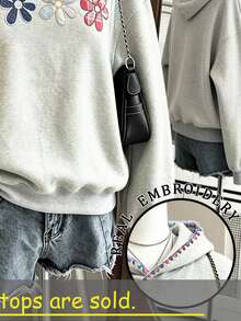 Collagica Collagica Plus Size Autumn Casual Embroidered Drawstring Loose Hooded Sweatshirt Fall Winter - Grey - View 5