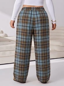 Solflare Plus Size Women's Plaid Casual Versatile Daily Wear Long Pants - Brown - View 3