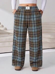 Solflare Plus Size Women's Plaid Casual Versatile Daily Wear Long Pants - Brown - View 6