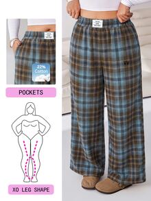 Solflare Plus Size Women's Plaid Casual Versatile Daily Wear Long Pants - Brown - View 4