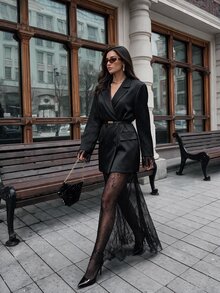 Silquee Sexy Fitted Elegant Commuter Women's Suit Lace Dress Set - Black - View 4