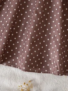 Young Girl Bowknot Pattern Patchwork Polka Dot Hem Long Sleeve Casual Fairy Princess Dress 7th Birthday Swimming Brown Fall - Multicolor - View 9