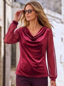 SHEIN LUNE Fashionable Women's Burgundy Velvet Loose Top - Burgundy - View 5
