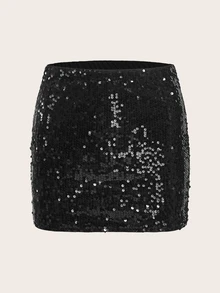 SHEIN ICON تنورة خصر عالي ترتر - الأسود - مشاهدة 3