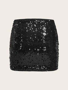 SHEIN ICON تنورة خصر عالي ترتر - الأسود - مشاهدة 2