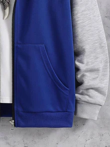 SHEIN Tween Boy Color-Block Zip-Up Hooded Knit T-Shirt Jacket, Casual Sporty Versatile, For Fall Winter School Sports Daily Commute Holiday Gift - Blue - View 3