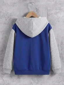 SHEIN Tween Boy Color-Block Zip-Up Hooded Knit T-Shirt Jacket, Casual Sporty Versatile, For Fall Winter School Sports Daily Commute Holiday Gift - Blue - View 2