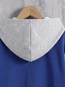 SHEIN Tween Boy Color-Block Zip-Up Hooded Knit T-Shirt Jacket, Casual Sporty Versatile, For Fall Winter School Sports Daily Commute Holiday Gift - Blue - View 4