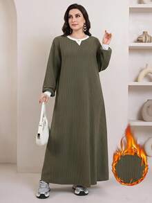 Veilorie Plus Size Women's Colorblock Casual Daily Long Sleeve Sweatshirt - Coffee Brown - View 1