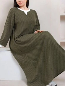 Veilorie Plus Size Women's Colorblock Casual Daily Long Sleeve Sweatshirt - Coffee Brown - View 6