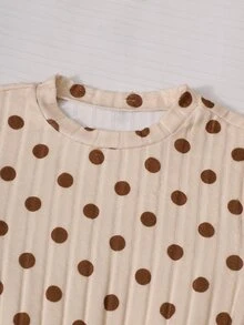 SHEIN Vintaside Kids 青少年女孩 2件組純色棕色與奶油色喇叭裙，優雅對比羅紋上衣刺繡公主洋裝，適合感恩節秋季穿著 - 彩色 - 查看 5
