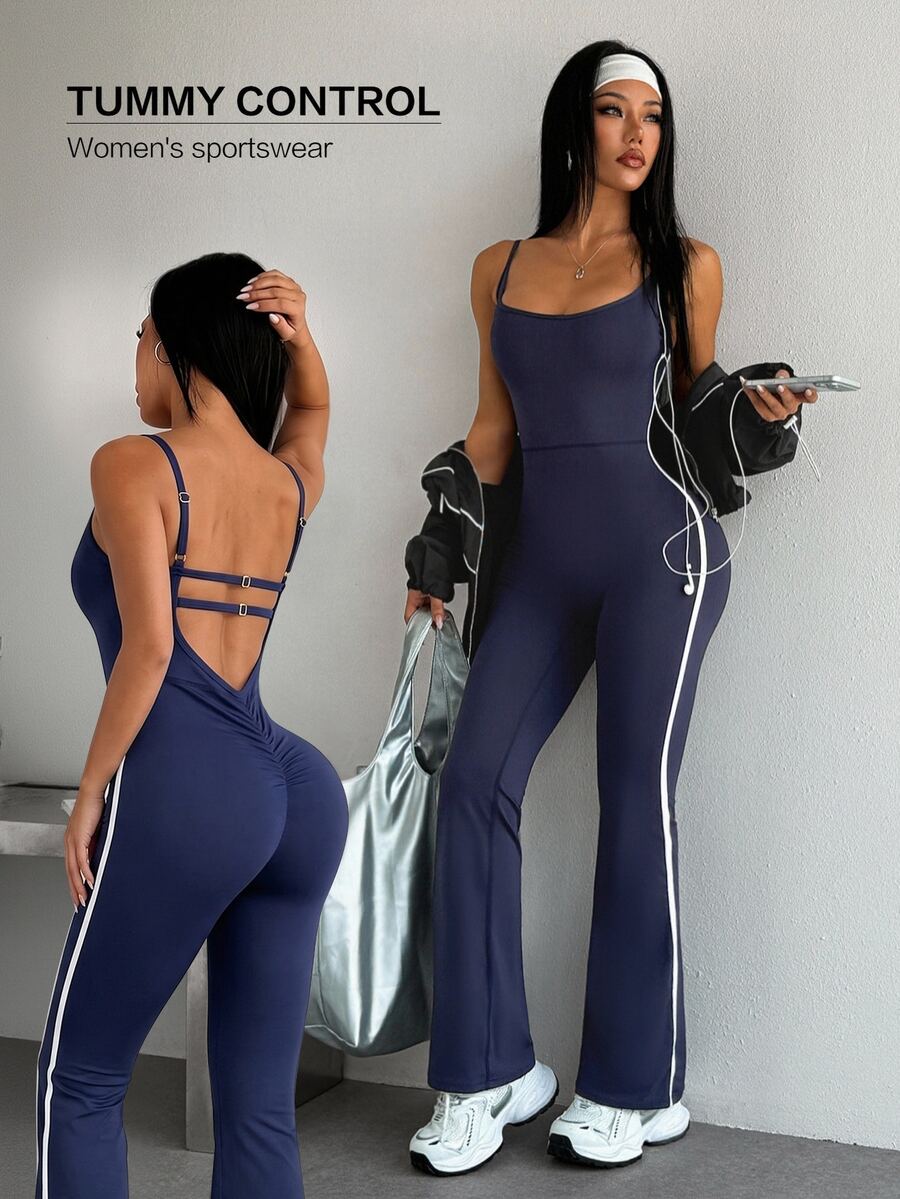 SHEIN Dewbera Women's Colorblock Casual Daily Camisole Sports Jumpsuit - Navy Blue - View 1