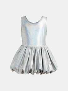 Young Girls Fashionable Sports Casual Round Neck Sleeveless Dress - Silver - View 4