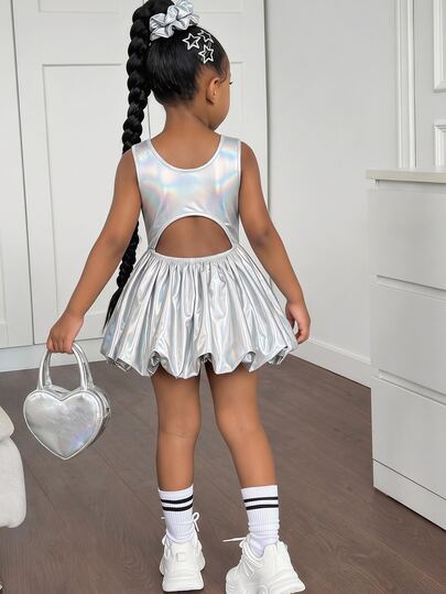 Vestido deportivo casual de moda con cuello redondo y sin mangas para niñas jóvenes
