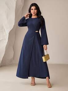 Veilorie Plus Size Ruched Dress With Metal Decoration - Navy Blue - View 1