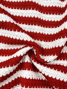 SHEIN Baby Girl Strawberry Decor Pattern Thick Textured Striped Pullover Top Corduroy Print Adjustable Shoulder Strap Thick Romper Set Suitable For Winter - Red and White - View 4