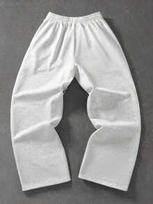 ROMWE MEN Celana Jogging Pria Motif Bunga dengan Tali Serut di Pinggang, Kasual untuk Pemakaian Sehari-hari - Grey - View 3