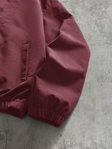 SIGLOCORE 男士梭織時尚休閒寬鬆拼接開襟夾克，適合春季戶外穿著 - 紅色 - 查看 6