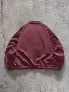 SIGLOCORE 男士梭織時尚休閒寬鬆拼接開襟夾克，適合春季戶外穿著 - 紅色 - 查看 3