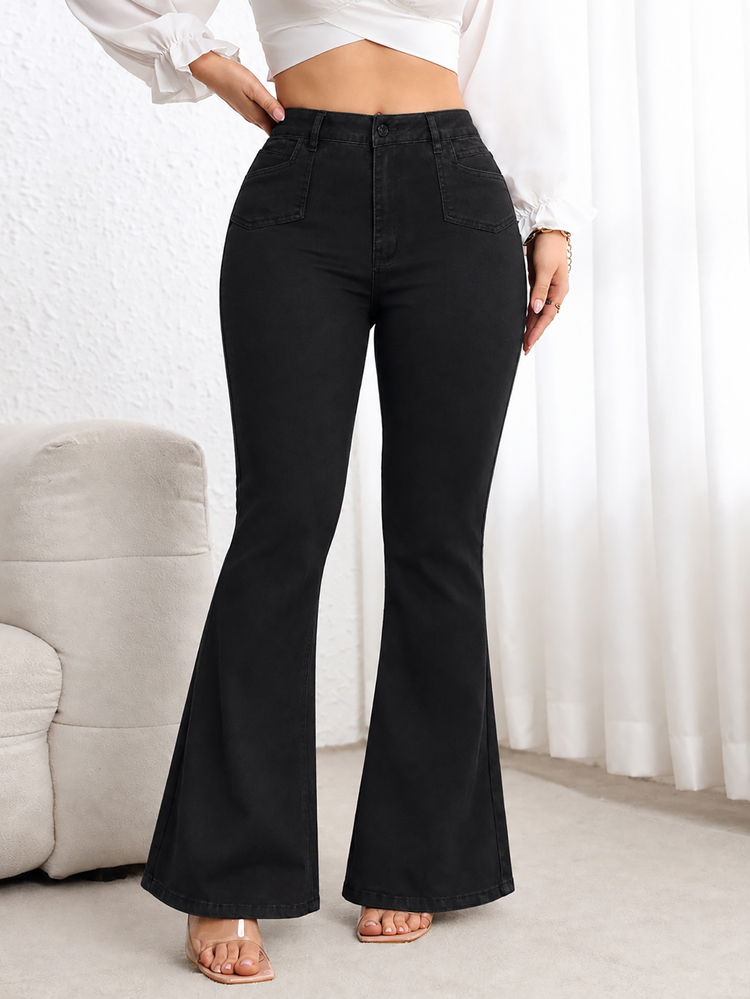 Rivivi Women's High Waist Black Elastic Slim Fit Skinny Flare Leg Jeans Pants,Fall/Winter,New Year Outfit,Christmas Outfit For Women - Black - View 3