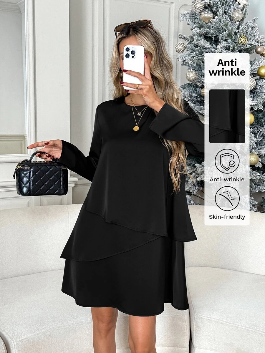 Easowa Women's Fall Dresses Long Sleeve Mature Elegant Short Dress Party Night Dinner Black Christmas Dress