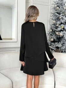Easowa Women's Fall Dresses Long Sleeve Mature Elegant Short Dress Party Night Dinner Black Christmas Dress - Black - View 6