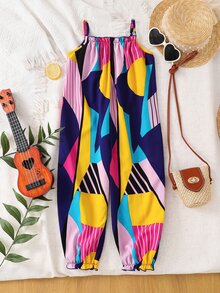 Young Girl Vacation Casual Fashion Ditsy Floral Sleeveless Jumpsuit - Blue - View 2