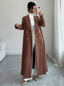 Yasmyna Women's Lapel Neck Long Sleeve Double-Breasted Casual Abaya - Brown - View 4