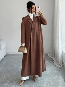 Yasmyna Women's Lapel Neck Long Sleeve Double-Breasted Casual Abaya - Brown - View 3