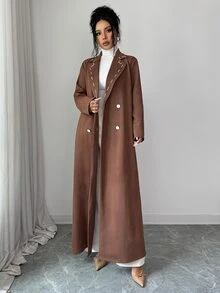 Yasmyna Women's Lapel Neck Long Sleeve Double-Breasted Casual Abaya - Brown - View 5
