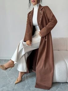 Yasmyna Women's Lapel Neck Long Sleeve Double-Breasted Casual Abaya - Brown - View 6