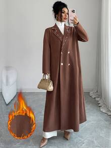 Yasmyna Women's Lapel Neck Long Sleeve Double-Breasted Casual Abaya - Brown - View 1