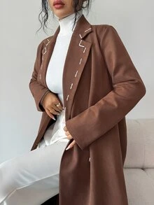 Yasmyna Women's Lapel Neck Long Sleeve Double-Breasted Casual Abaya - Brown - View 7