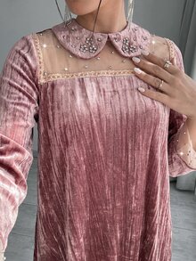 Yasmyna Women's Rhinestone Embellished Mesh Patchwork Casual Party Arabian Dress - Pink - View 6