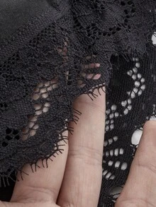 SHEIN طقم حوامل من قطعتين باللون الأسود مع دانتيل متباين وياقة غير متماثلة - الأسود - مشاهدة 11